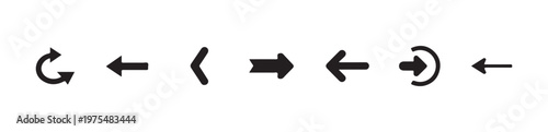 assortment of black arrow shapes and refresh icons on white background vector