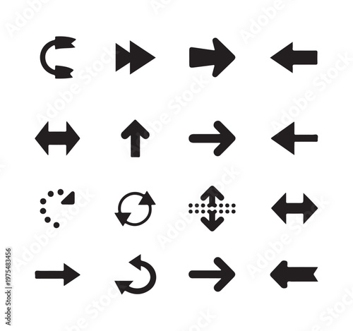multiple rows of black arrow icons and directional symbols on white background