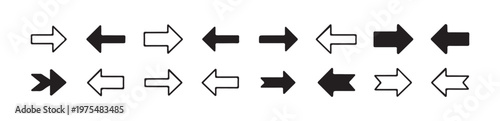 Collection of different arrow symbols simple black and white icons for navigation and direction