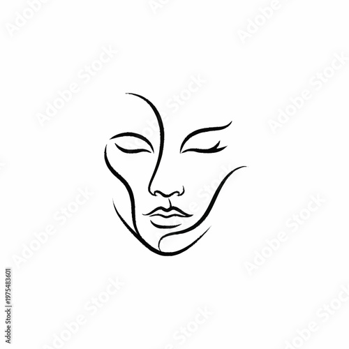 Minimalist Line Art Drawing of a Serene Female Face.