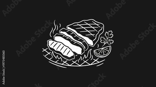 Grilled Steak with Sliced Portions on Black Background