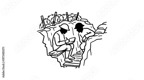 Soldiers in a Trench Reading a Document