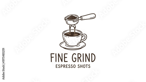 Fine Grind Espresso Logo with Cup and Portafilter