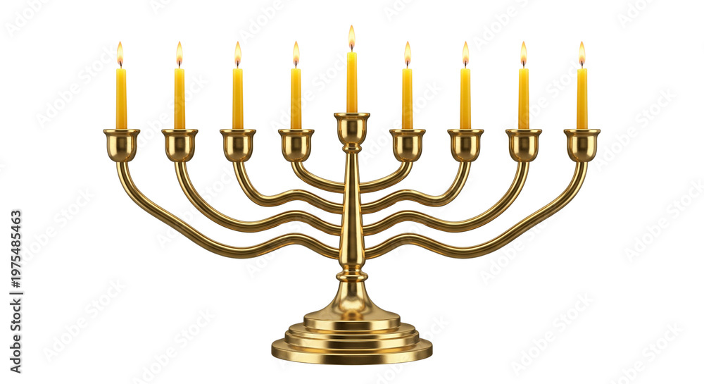 Fototapeta premium Golden Menorah with Lit Candles - Hanukkah Celebration