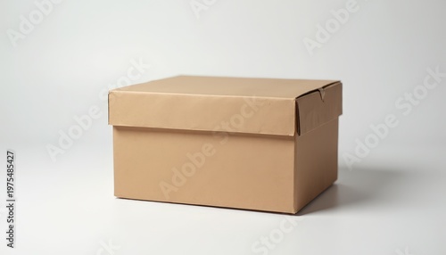 Simple Brown Cardboard Box Closed Against a Clean White Background Studio Lighting