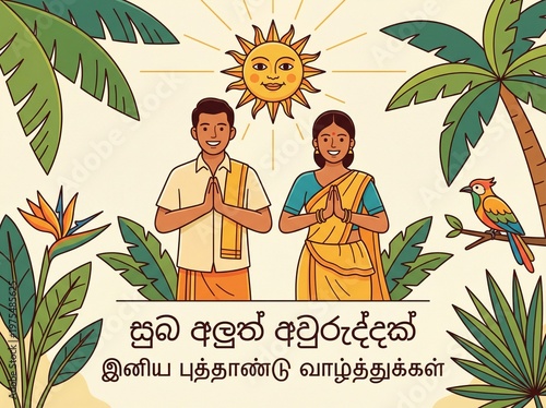 Happy Sinhala and Tamil New Year Greeting Illustration