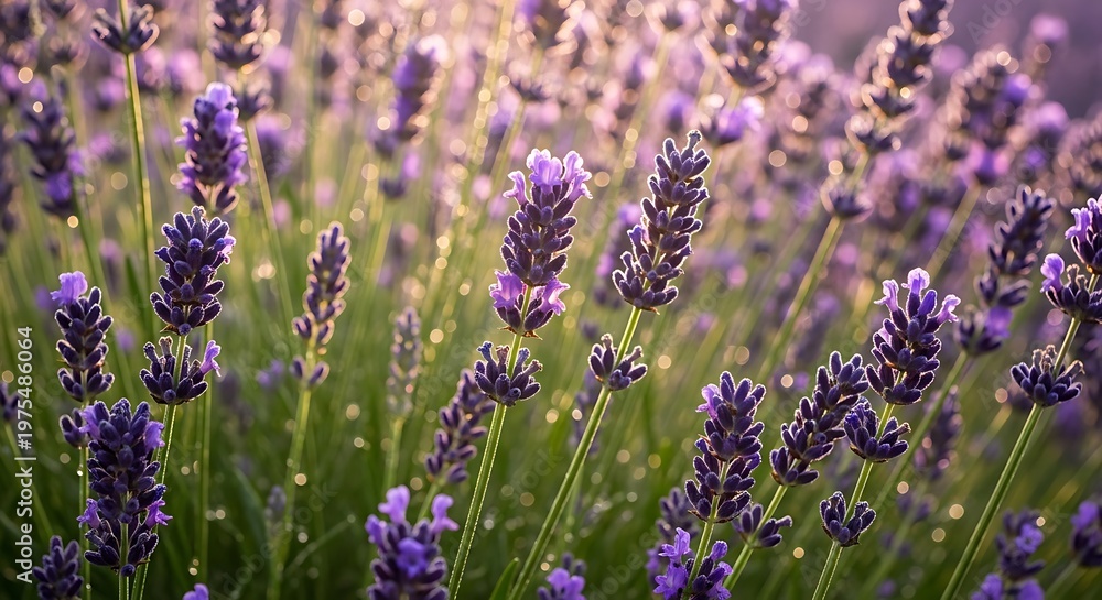 Naklejka premium Beautiful vibrant lavender flowers blooming in a summer field.