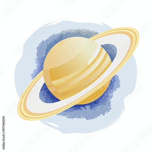 Stylized illustration of the planet saturn with rings and watercolor effect
