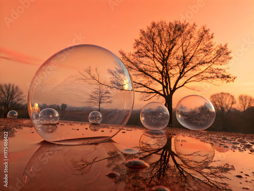 A tree with bubbles in the background