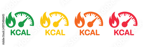 Kilocalories and fat burn icon set, calorie counter and fitness tracking symbols