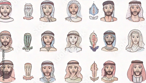 Diverse portraits of Middle Eastern men in traditional attire.