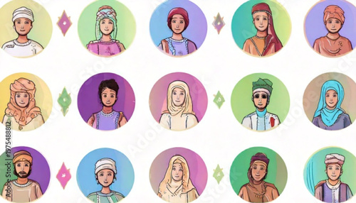 Diverse group of people portraits in pixel art style, representing various ethnicities and cultures.