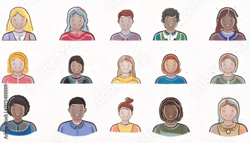 Diverse group of people portraits representing various ethnicities and ages.