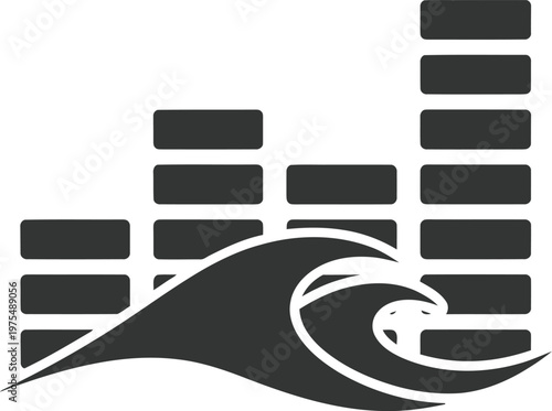 Minimalist equalizer bars icon shaped like ocean waves reggae music flow rhythm vector illustration modern teal white background design International Reggae Day tropical vibe