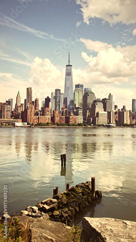 A serene cityscape with a waterfront view