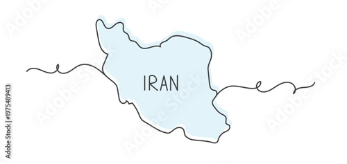 Continuous one line art Iran map shape isolated with blue color