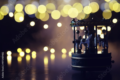Valokuva Horses on a Merry Go Round Carousel fun time Christmas night time