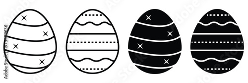 Collation of ester eggs icon set. Spring ester black and white. Contains as egg, decoration, chicken egg, celebration and more.  Easter eggs decorated with black and white color.  eps 10.