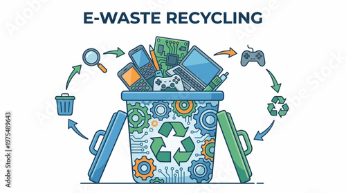 Electronic E-Waste Recycling Bin Vector