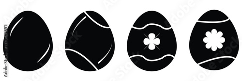 Decorated ester eggs icon vector set. Easter eggs icon vector set. Spring Easter black and white egg elements. Egg shell icon set. Cracked egg vector illustration eps 10.