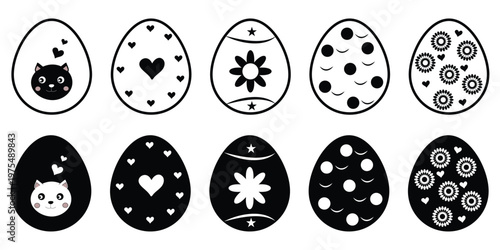 Easter egg icon, Silhouette vector icons. Ester eggs shell.  eggs icon set vector on white background. Vector illustration eps 10.