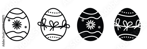 Collation of ester eggs icon set. Spring ester black and white. Contains as egg, decoration, chicken egg, celebration and more.  Easter eggs decorated with black and white color.  eps 10.