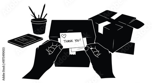 thank you parcel delivery hands holding boxes with gift