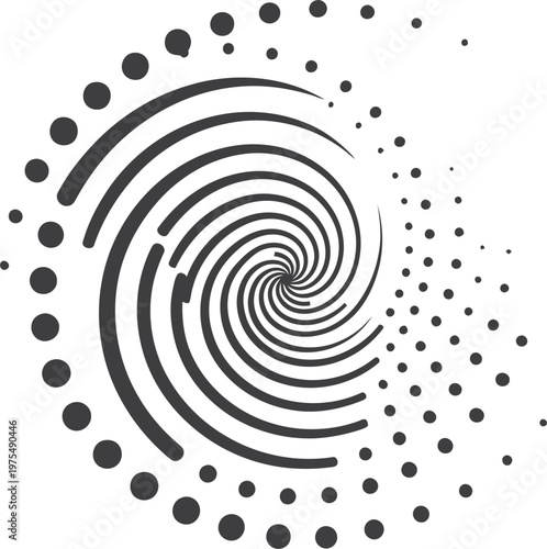 Minimalist spiral dub echo icon sound effect vector abstract rhythm music vibration wave clean modern black illustration isolated white background design