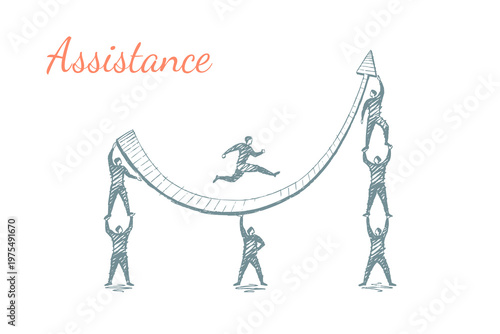 Assistance - teamwork helping a person move upward