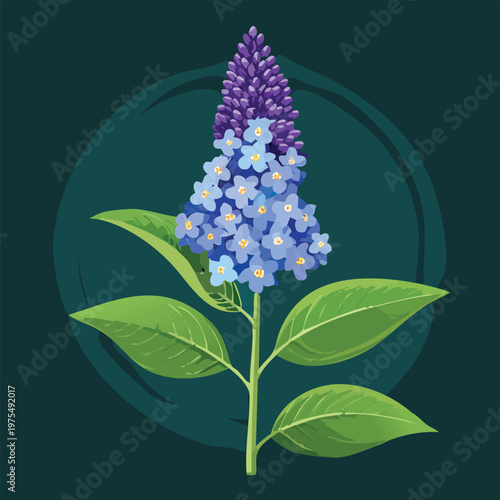 Vibrant illustration of a flowering plant with blue and green color scheme