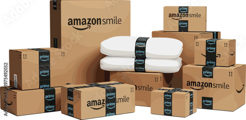 Stack of Delivery Boxes and Parcels Illustration with Cardboard Packages for Shipping, Logistics, Online Shopping, and E Commerce Designs