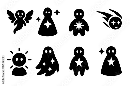 Starlit Spirit Icons. Starlit spirits. Filled icon set of Starlit spirits: shining astral sprite, twinkle