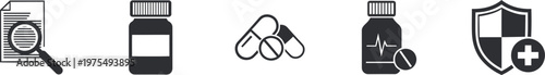 Medical healthcare icons set diagnosis medicine pills injection protection insurance symbols