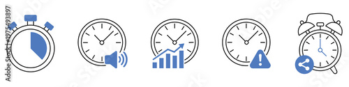 Time Management Icon Set: A collection of various icons related to time management and schedules, ideal for projects where you need to convey time-related concepts. 