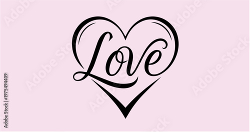 Minimalist "Love" Script Typography within Elegant Heart Outline Silhouette

