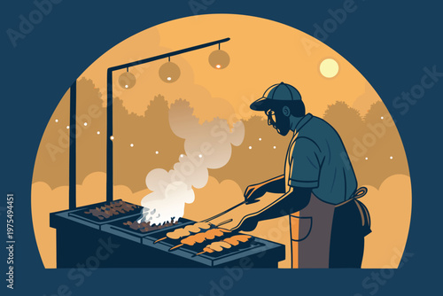 Night Street Skewers Grill Smoke Ill