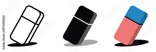Eraser correction tool icon set, symbol for editing, removing