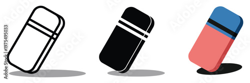 Eraser correction tool icon set, symbol for editing, removing