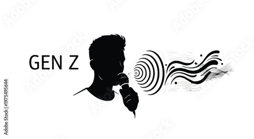 Gen Z young man speaking with sound waves coming out of mouth