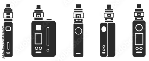 Electronic cigarette vape icon set, e-cigarette and vaping device symbols