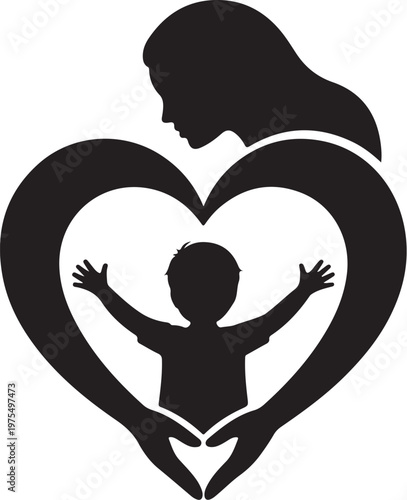Mother holding baby in heart shaped love symbol vector graphic