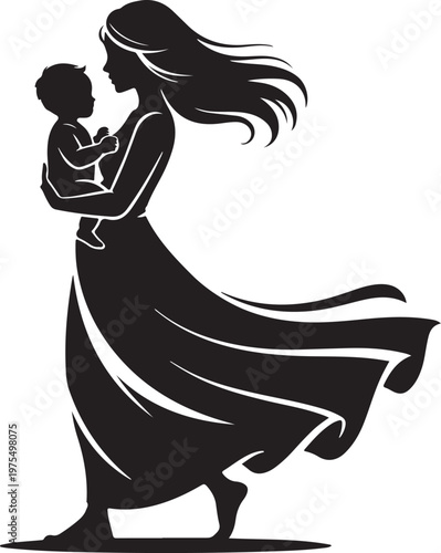 Silhouette of mother holding baby in her arms lovingly