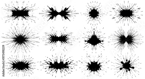 Black Ink Splatters on White Background.