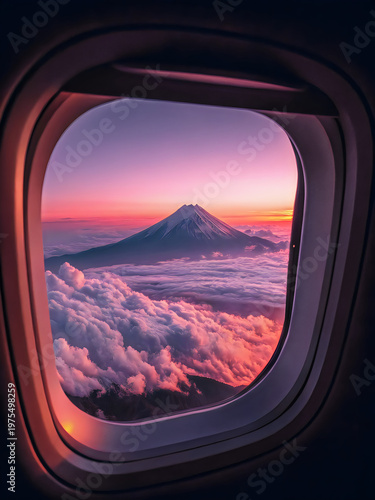 View of a mountain through an airplane window