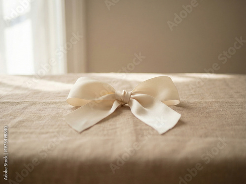 Elegant Gift Wrapped with Beige Ribbon – Minimal Aesthetic Present Concept