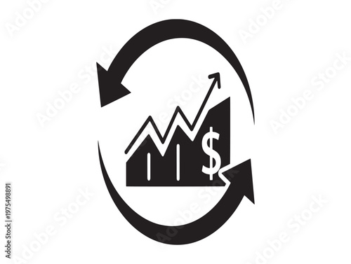 Financial growth cycle a black silhouette icon representing economic progress and revenue