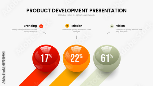 Modern Campaign Three Option Infographic Slide Layout. Advertising Performance Frame Template Vector Illustration. Corporate Plan 3 Step Graph Presentation Design.