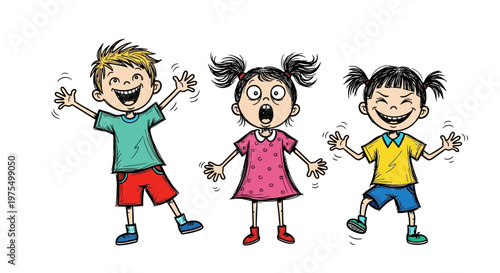 Children Expressing Joy and Surprise Together.