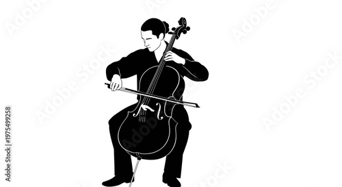 Man playing a large stringed instrument.