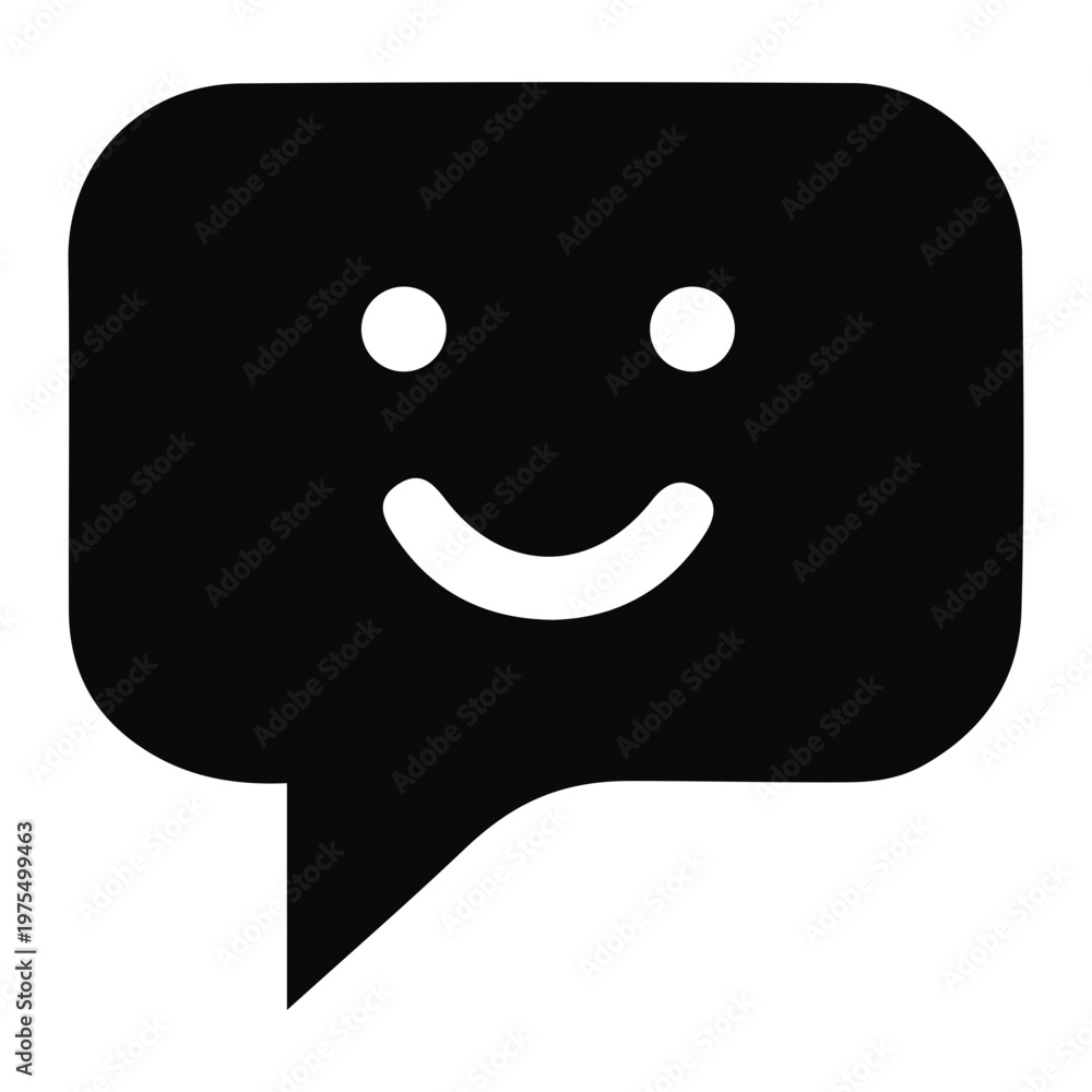 Fototapeta premium Simple black speech bubble icon with a smiling face, representing positive communication and feedback